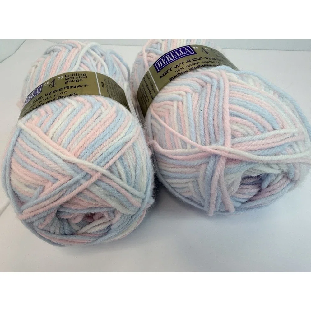 Bernat Berella 4 Knitting Worsted 100% Orlon Acrylic Baby Ombré Pink Blue Lot 2